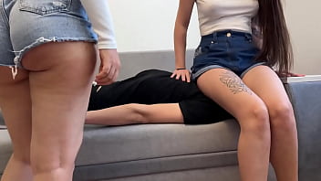 Cruel use of slave's face by two asses ass worship and facesitting femdom