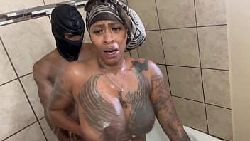 Cuban babe gets busy with dildo and fucked doggy style in shower