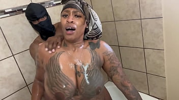 Cuban babe gets busy with dildo and fucked doggy style in shower