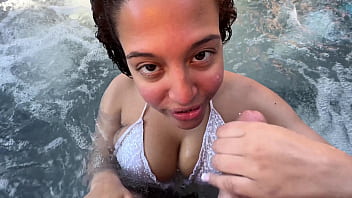 Vacation with your nympho gf part 1 big boobed gf sucks and titty fucks your cock in the hot tub