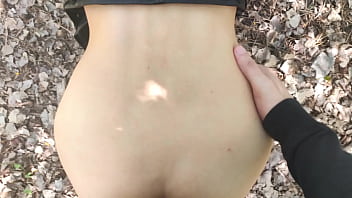 Fucked my girlfriend doggy style on a walk in the park leather leggings