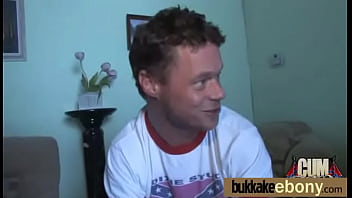 Ebony babe sucks group of white guys 8