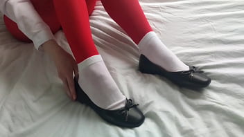Valentines day in red pantyhose white socks and shoes hot video