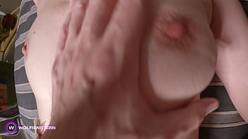 Teasing milf's shaved tight pussy until she cums pov close up and messy cumshot