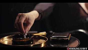 Blonde babe smoking cigarette gets turned on and goes for smokey blowjob & handjob