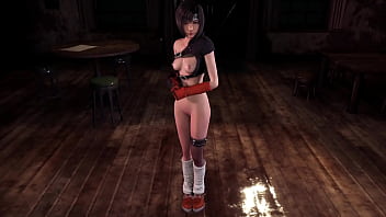 Horny slim yuffie kisaragi sensualy poses half naked at midnight