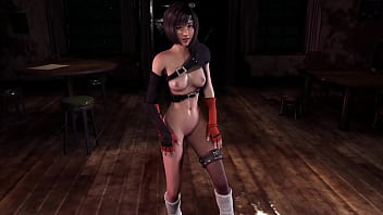 Horny slim yuffie kisaragi sensualy poses half naked at midnight
