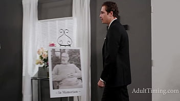 Busty milf fucks the organizer at husbands memorial Busty milf fucks the organizer at husbands memorial