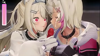 Two neko girls playing with your dick