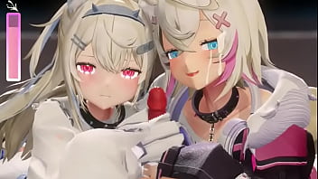 Two neko girls playing with your dick