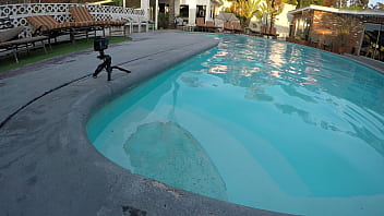 Hot teen sucks cock in swimming pool