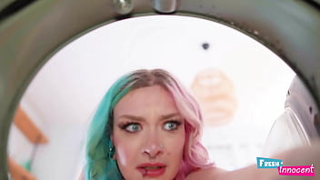 Fresh & innocent a petite babe is nailed in the ass while stuck in the washing machine