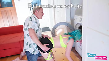 Fresh & innocent a petite babe is nailed in the ass while stuck in the washing machine
