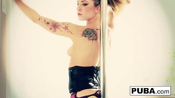 Blonde babe rubs her tight holes