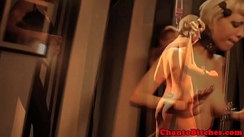 Blonde sub gets mousetraps clamped on body