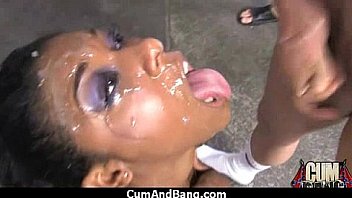 Black chick deepthroats a group of white studs and gets rewarded with cum 10
