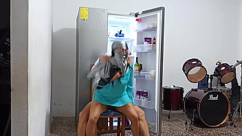 Arabian fucks in front of the refrigerator and has a great orgasm real sex