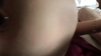 Stroking cock wife ass full of glass