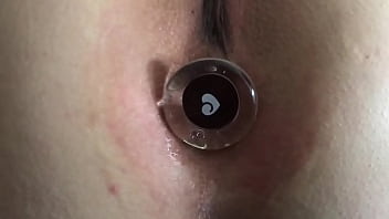 Stroking cock wife ass full of glass