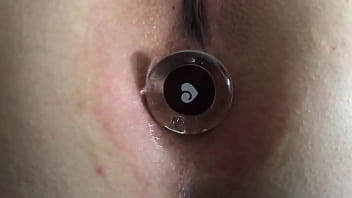 Stroking cock wife ass full of glass