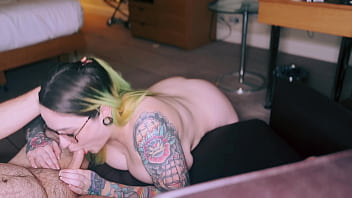 Drooling gagging sloppy blowjob with facial cumshot