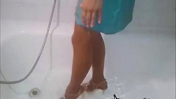 Nylon and feet passion a woman takes a shower in pantyhose