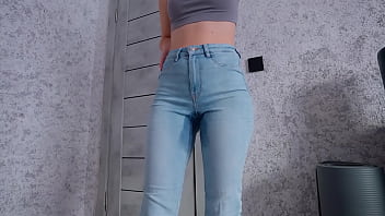Female desperation pee in jeans