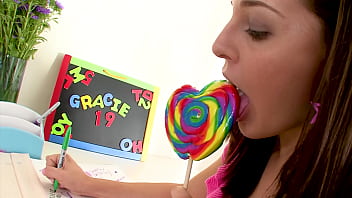 Gracie glam 19 yo cutie huge cock pov blowjob and swallow cum load of her lillipop