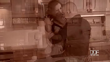 A chef's choice busty glamour goddess titty fucked in kitchen