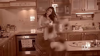 A chef's choice busty glamour goddess titty fucked in kitchen