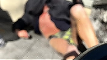 Blurry sketchy stretching and strip outside in underwear in the mild winter