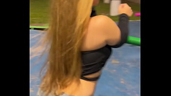 She is so sexy in denim mini dress