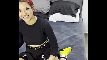 Tiny emo goth teen interview before her creampie