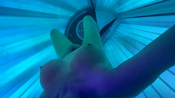 Masturbate and nipples play in sunbathing area studio