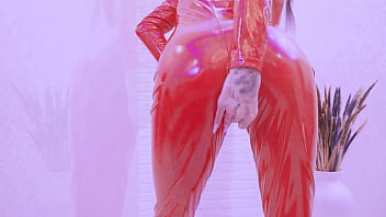 Exclusive show in latex blondie in a latex suit squirts and rides anal on a dildo