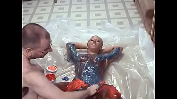 Hairy dude covers crystal frost in chocolate and fucks her on the floor in various positions