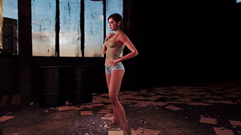 Young Fit Ellie Posing Alone In Ripped Clothe In Destroyed Factory thumbnail
