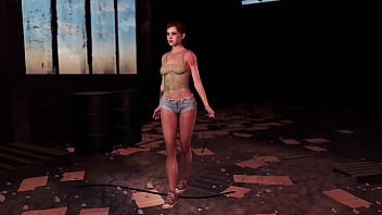 Young fit ellie posing alone in ripped clothe in destroyed factory