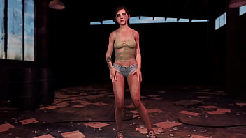 Young fit ellie posing alone in ripped clothe in destroyed factory Young fit ellie posing alone in ripped clothe in destroyed factory