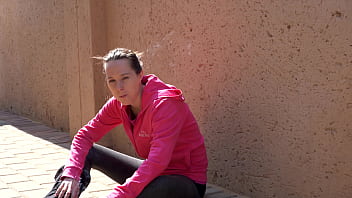 Sexy brunette smoking outside – two scenes