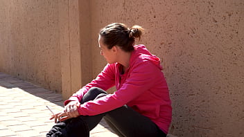 Sexy brunette smoking outside – two scenes