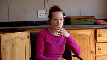 Sexy brunette smoking outside – two scenes