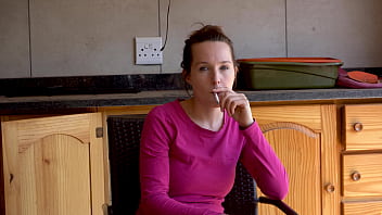 Sexy brunette smoking outside – two scenes