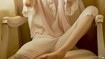 Sexy young blonde paula z has some finger action over her chair