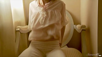 Sexy young blonde paula z has some finger action over her chair