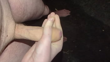 Masturbating outside at night
