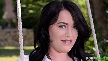 Swinging the cans naked voluptuous goddess on a swing