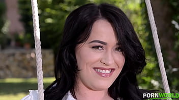 Swinging the cans naked voluptuous goddess on a swing