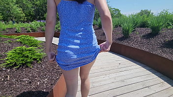 White girl in public flashes cute underwear in dress