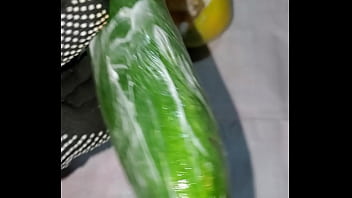 Tiny petite orange gets pounded by cucumber